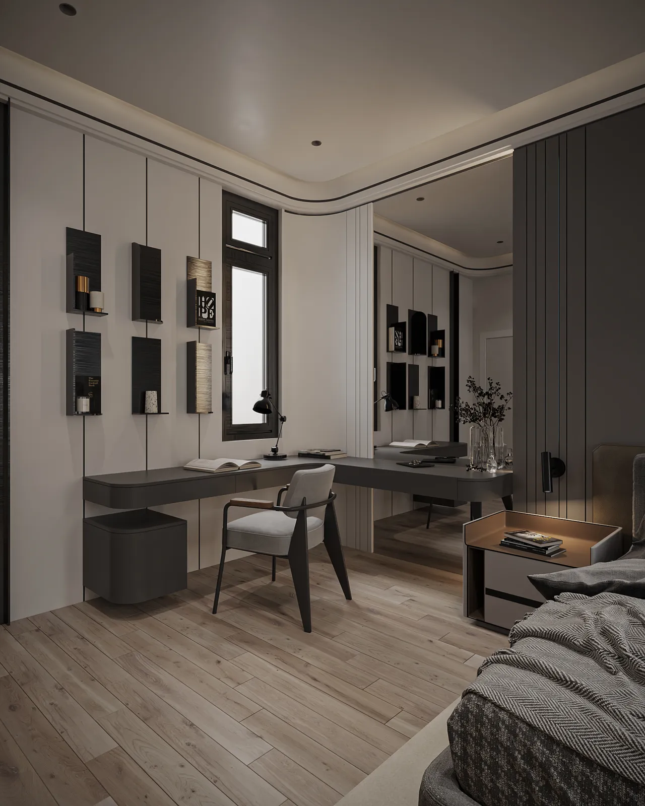Concept nội thất khu vực làm việc trong phòng ngủ Nhà phố Tây Ninh phong cách Hiện đại Modern
