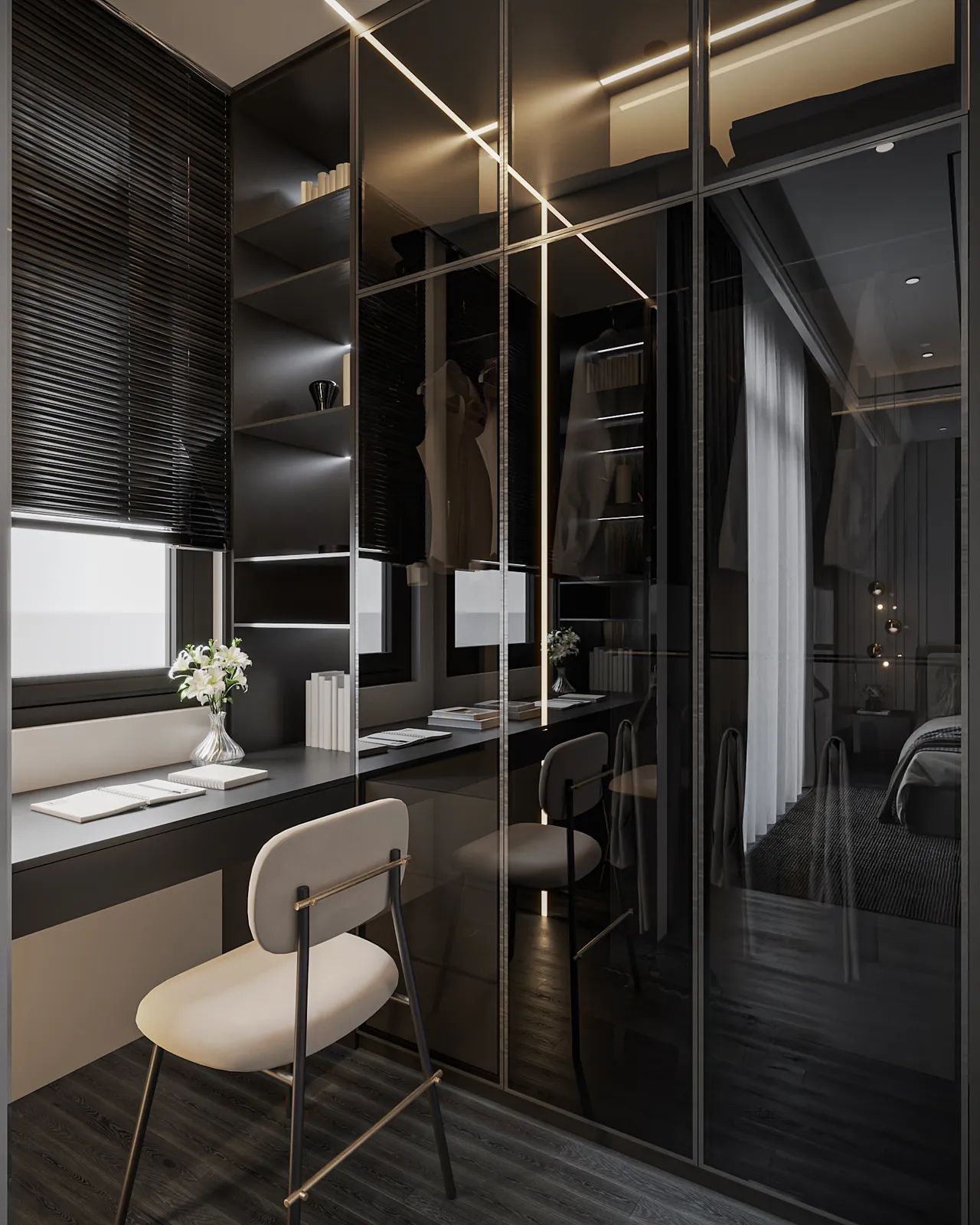 Concept nội thất khu vực thay đồ trong phòng ngủ Nhà phố Tây Ninh phong cách Hiện đại Modern