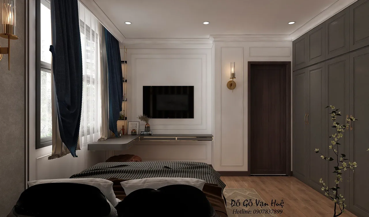 Concept nội thất phòng ngủ Căn hộ chung cư C Sky View phong cách Tân cổ điển Neo Classic