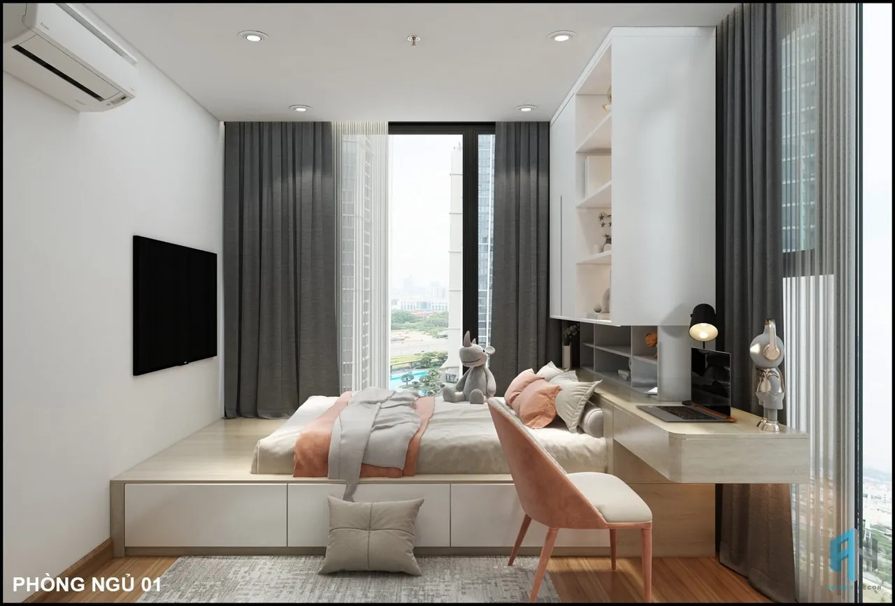 Concept nội thất phòng ngủ nhỏ Căn hộ Eco Green Quận 7 phong cách Hiện đại Modern