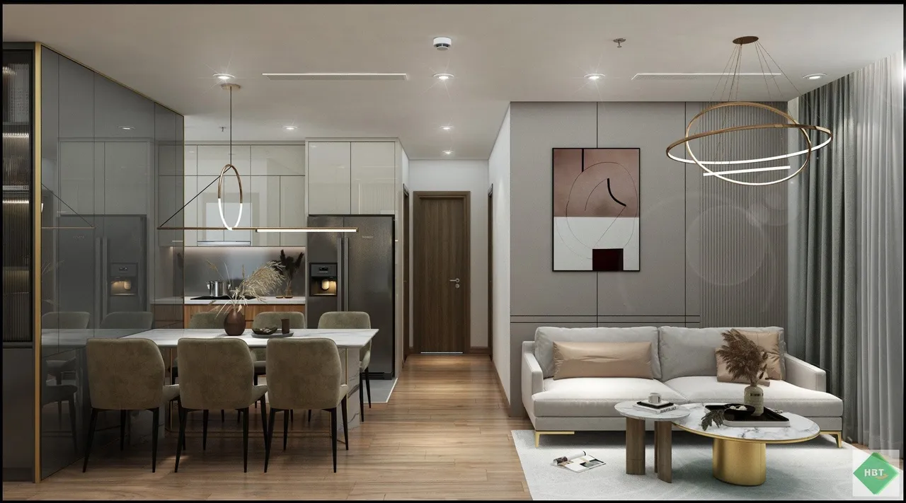 Concept nội thất phòng khách, phòng ăn, nhà bếp Căn hộ Eco Green Quận 7 phong cách Hiện đại Modern