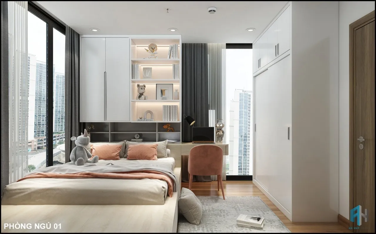 Concept nội thất phòng ngủ nhỏ Căn hộ Eco Green Quận 7 phong cách Hiện đại Modern