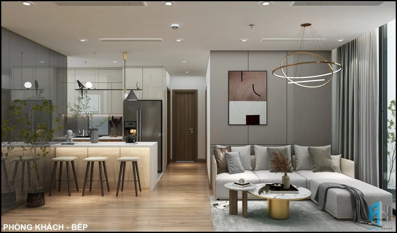 Concept nội thất phòng khách, phòng ăn, nhà bếp Căn hộ Eco Green Quận 7 phong cách Hiện đại Modern