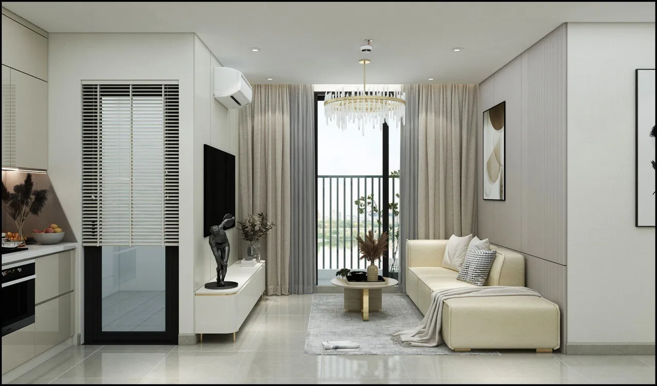 Concept nội thất phòng khách Căn hộ Thủ Thiêm Dragon phong cách Tân cổ điển Neo Classic