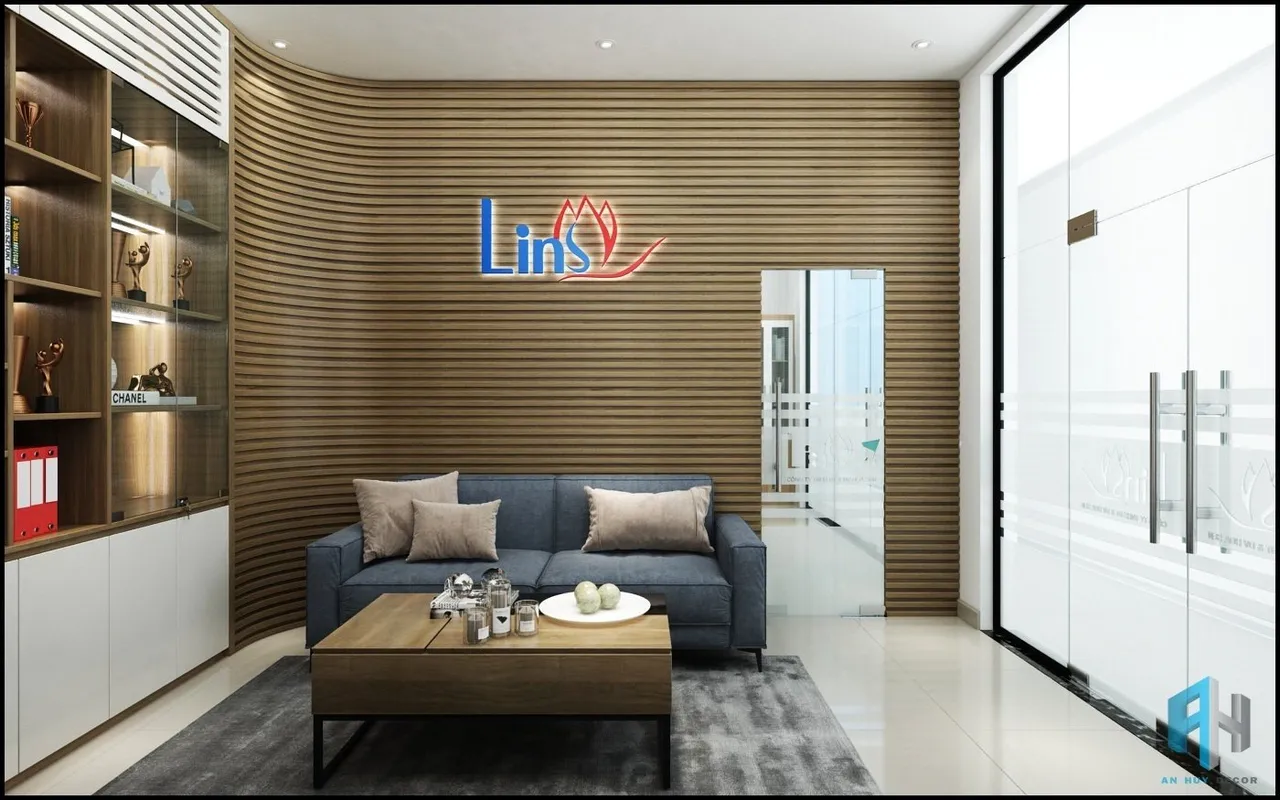 Concept nội thất khu vực lễ tân tiếp khách Văn phòng Công ty Lins Quận Tân Bình