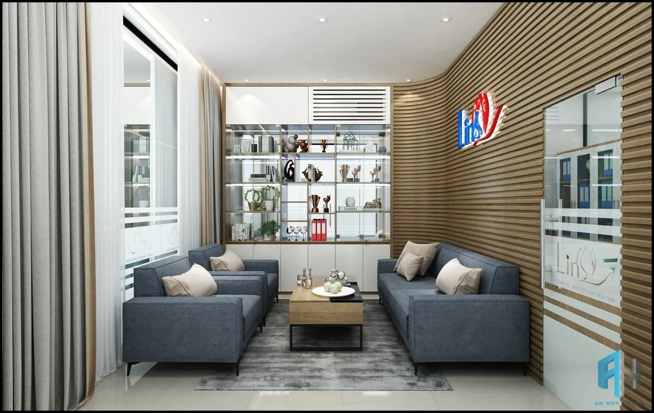 Concept nội thất khu vực lễ tân tiếp khách Văn phòng Công ty Lins Quận Tân Bình