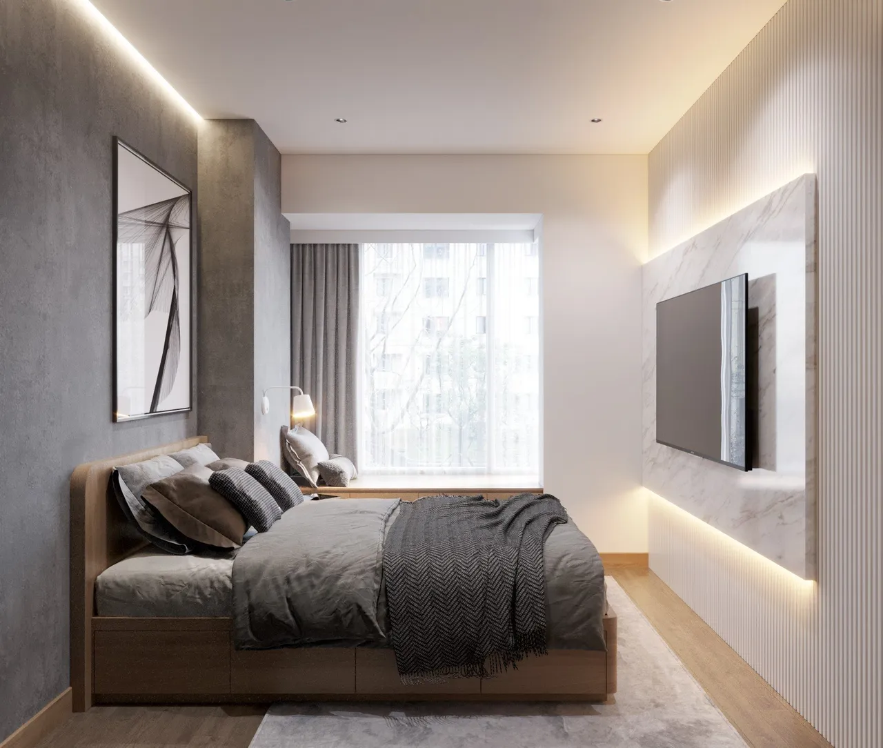 Concept nội thất phòng ngủ Căn hộ The Peak Midtown Phú Mỹ Hưng phong cách Tối giản Minimalist