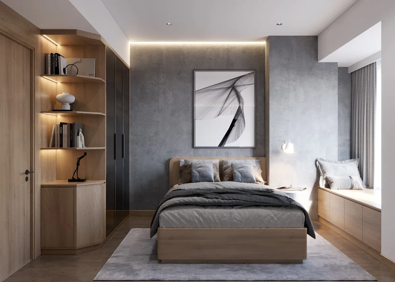 Concept nội thất phòng ngủ Căn hộ The Peak Midtown Phú Mỹ Hưng phong cách Tối giản Minimalist