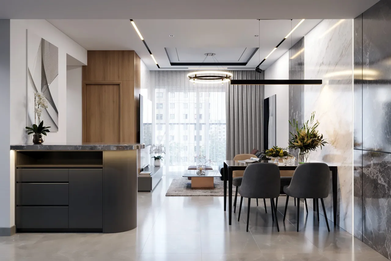 Concept nội thất phòng ăn Căn hộ The Peak Midtown Phú Mỹ Hưng phong cách Tối giản Minimalist