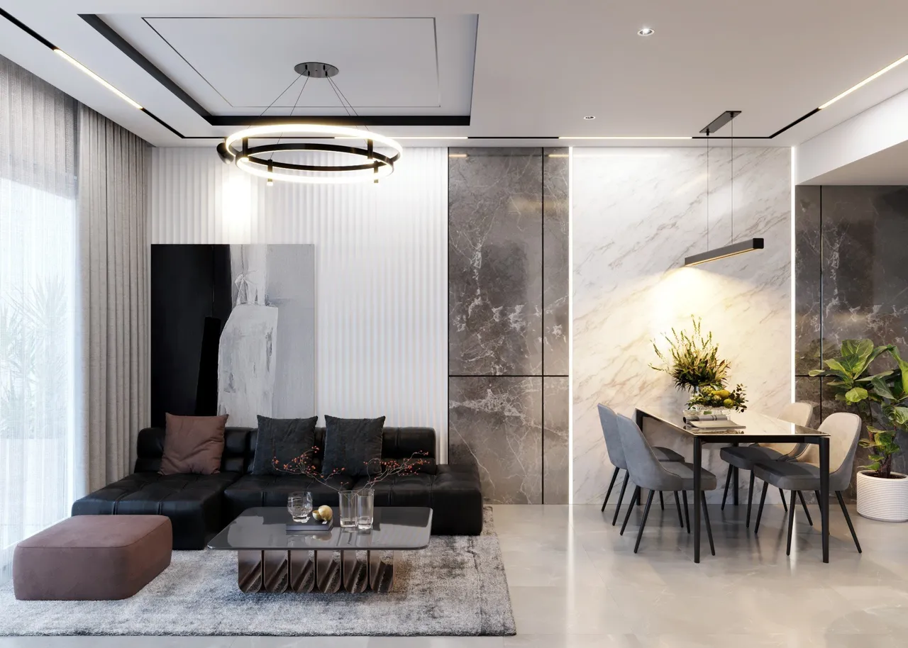 Concept nội thất phòng khách Căn hộ The Peak Midtown Phú Mỹ Hưng phong cách Tối giản Minimalist