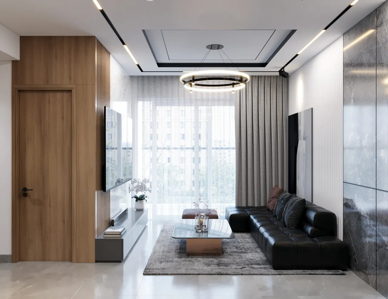 Concept nội thất phòng khách Căn hộ The Peak Midtown Phú Mỹ Hưng phong cách Tối giản Minimalist