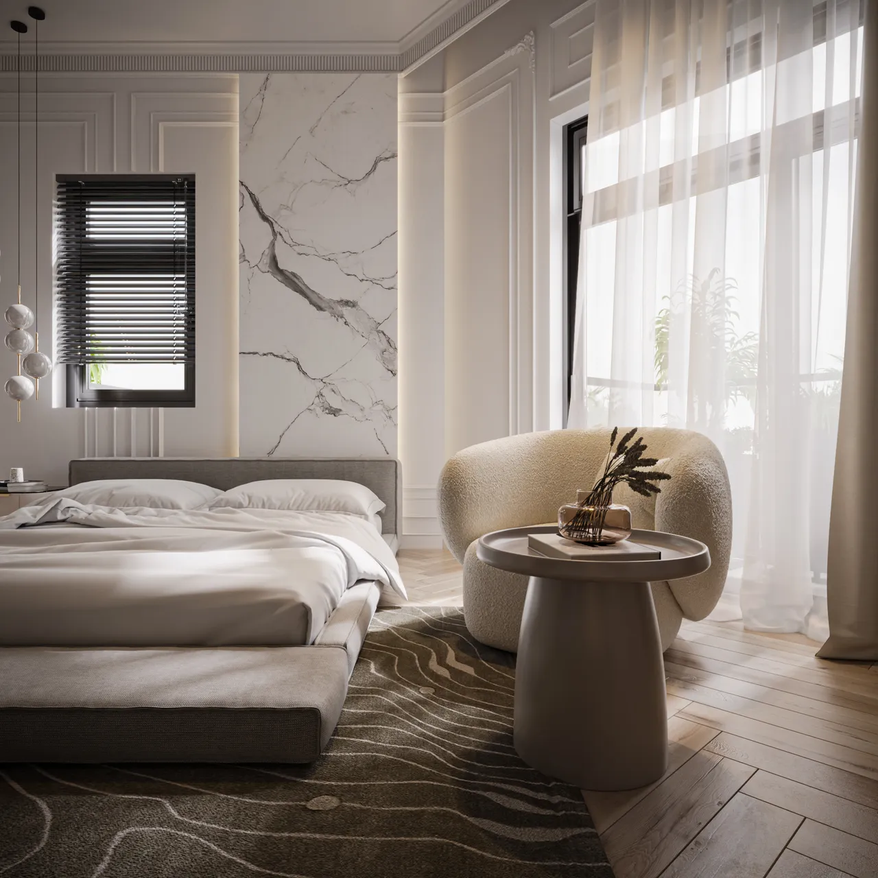 Concept nội thất phòng ngủ master Nhà phố Trảng Bàng, Tây Ninh phong cách Tân cổ điển Neo Classic