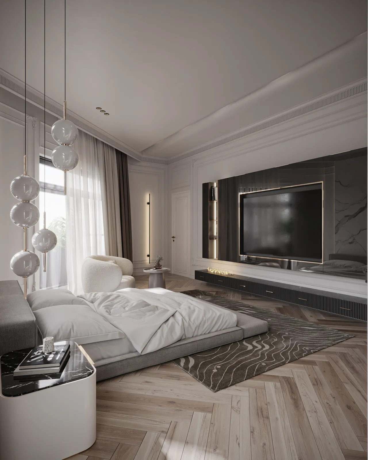 Concept nội thất phòng ngủ master Nhà phố Trảng Bàng, Tây Ninh phong cách Tân cổ điển Neo Classic