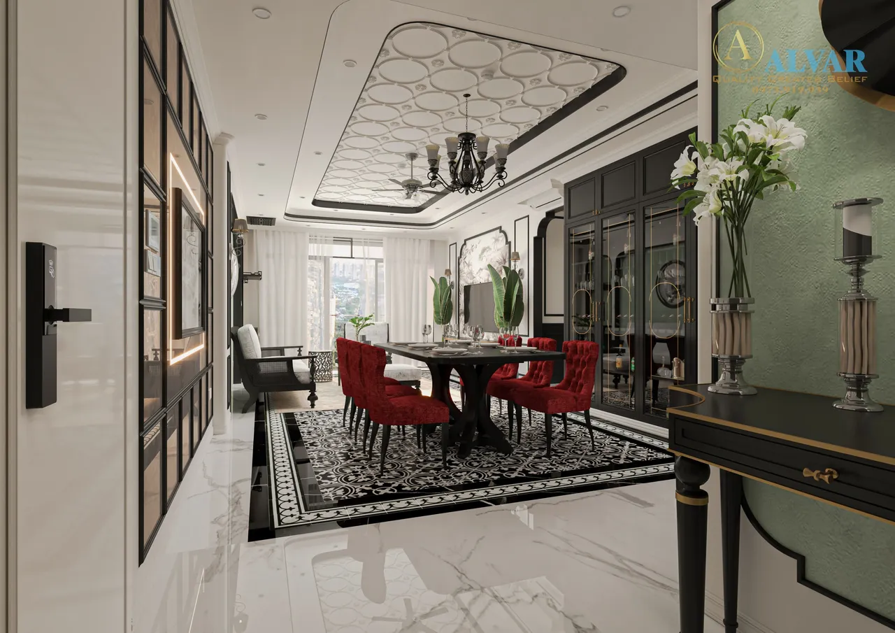 Concept nội thất phòng ăn Nhà phố Bình Phước phong cách Đông Dương Indochine