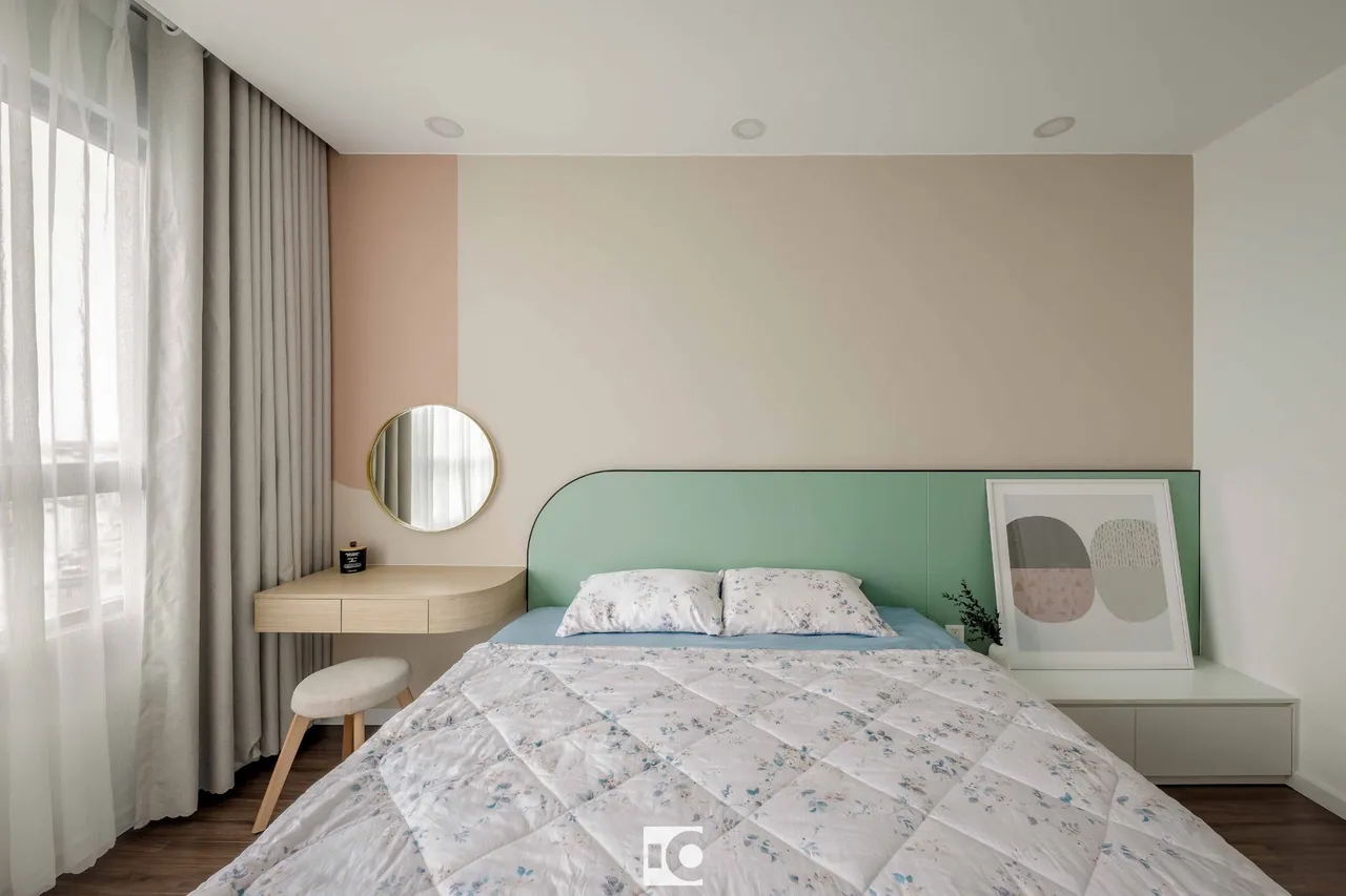 Hoàn thiện nội thất phòng ngủ master Căn hộ The Riviera Point Quận 7 phong cách Tối giản Minimalist, phong cách Color Block