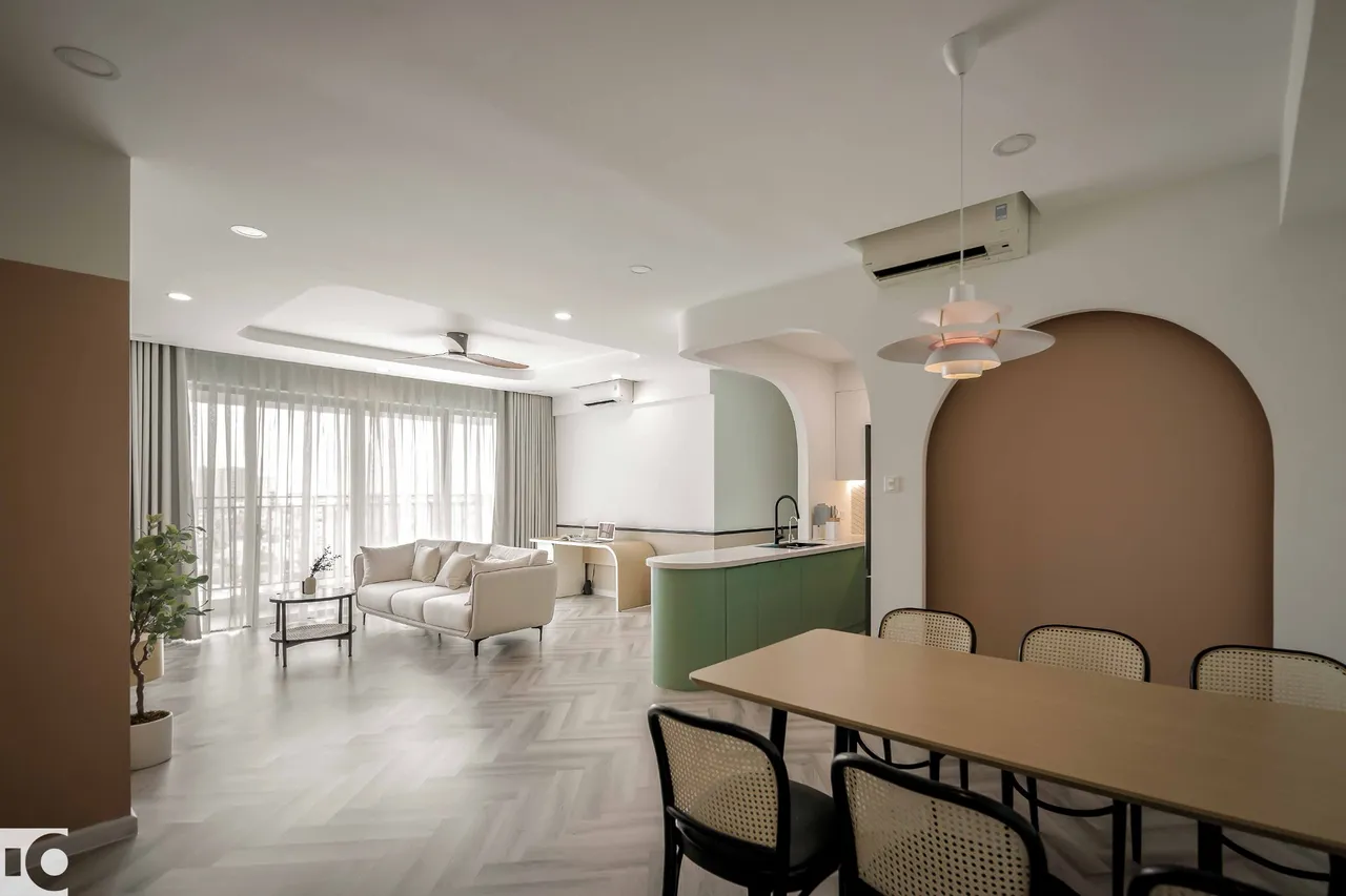 Hoàn thiện nội thất phòng ăn Căn hộ The Riviera Point Quận 7 phong cách Tối giản Minimalist, phong cách Color Block