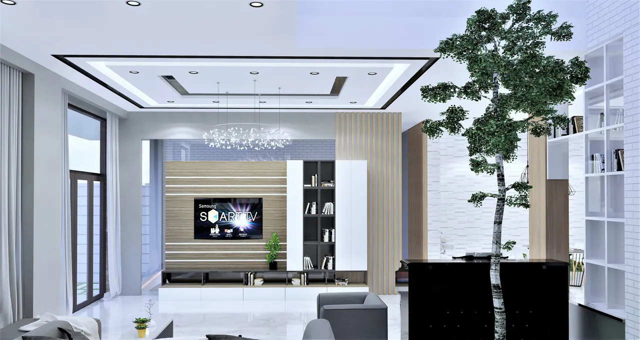Concept nội thất phòng khách Nhà phố Quận 2 phong cách hiện đại Modern
