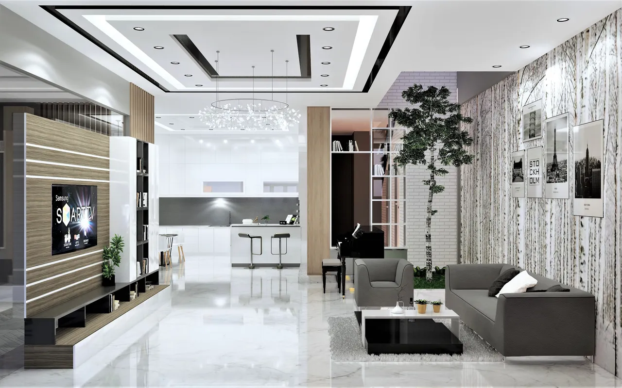 Concept nội thất phòng khách Nhà phố Quận 2 phong cách hiện đại Modern