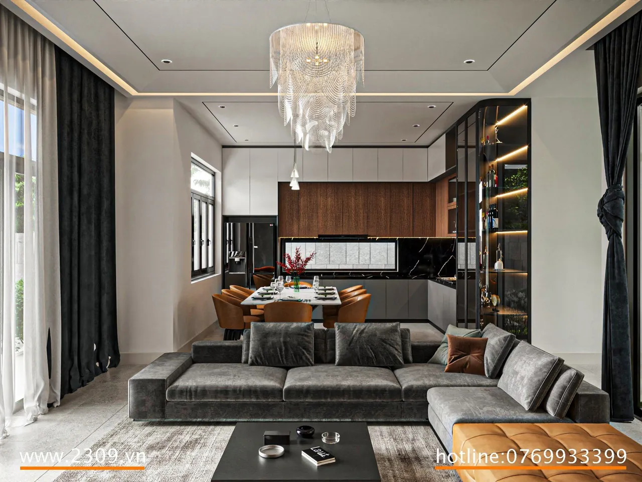 Concept nội thất phòng khách Biệt thự vườn Đường Bùi Tá Hán phong cách hiện đại Modern