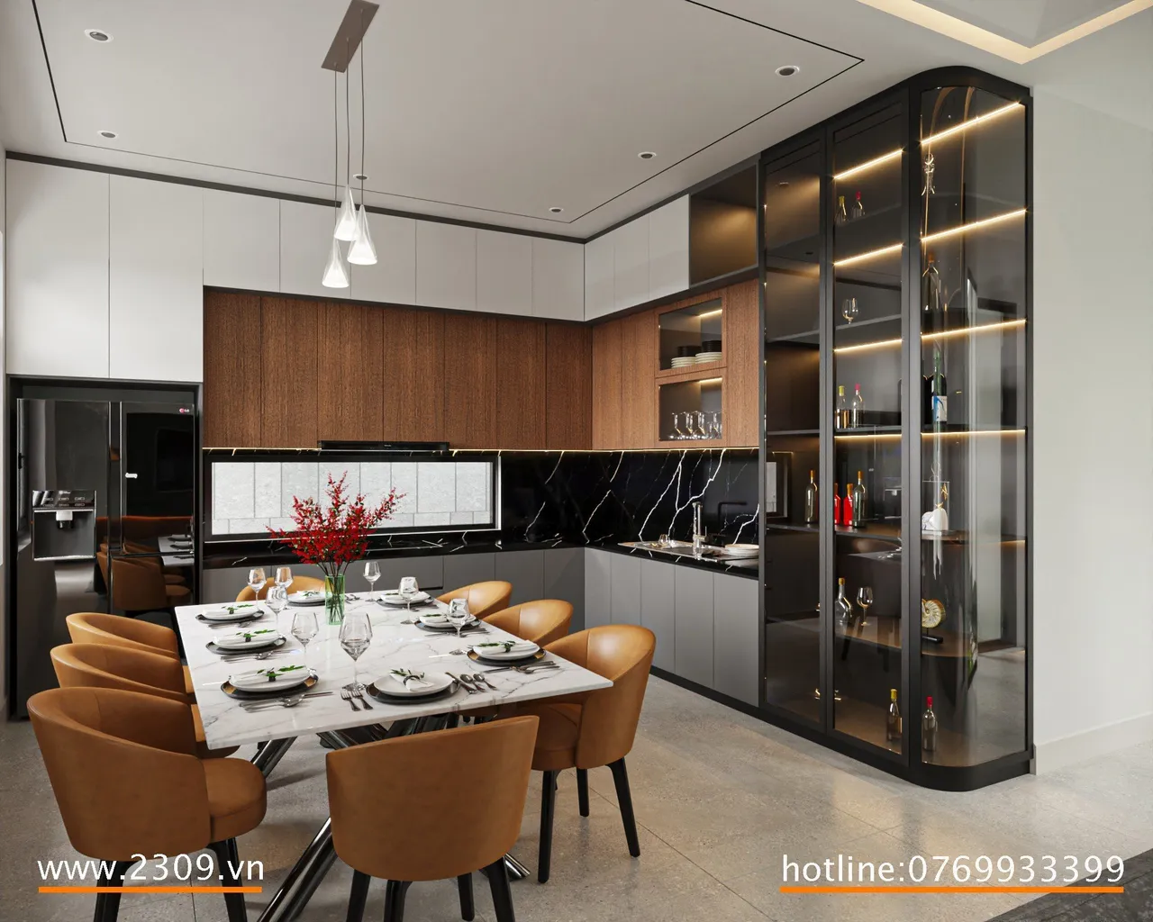Concept nội thất phòng ăn, nhà bếp Biệt thự vườn Đường Bùi Tá Hán phong cách hiện đại Modern