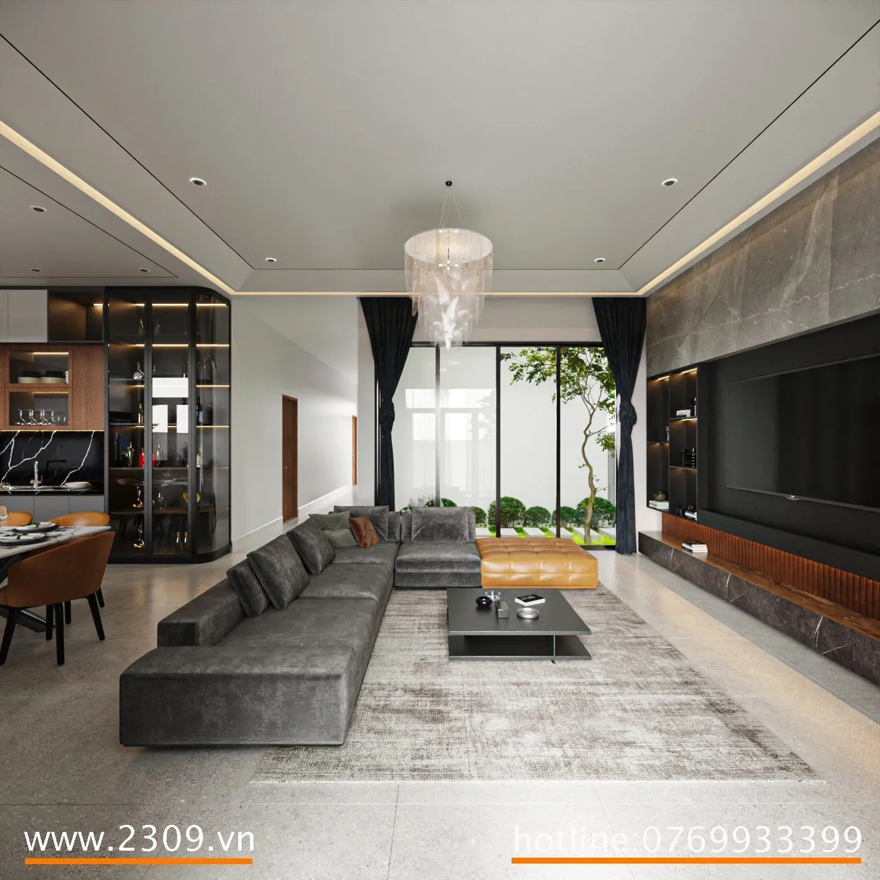 Concept nội thất phòng khách Biệt thự vườn Đường Bùi Tá Hán phong cách hiện đại Modern