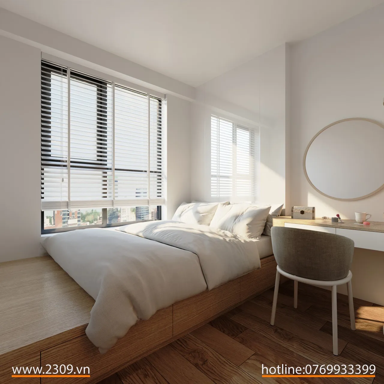 Concept nội thất phòng ngủ Căn hộ Bcons Dĩ An, Bình Dương phong cách Bắc Âu Scandinavian
