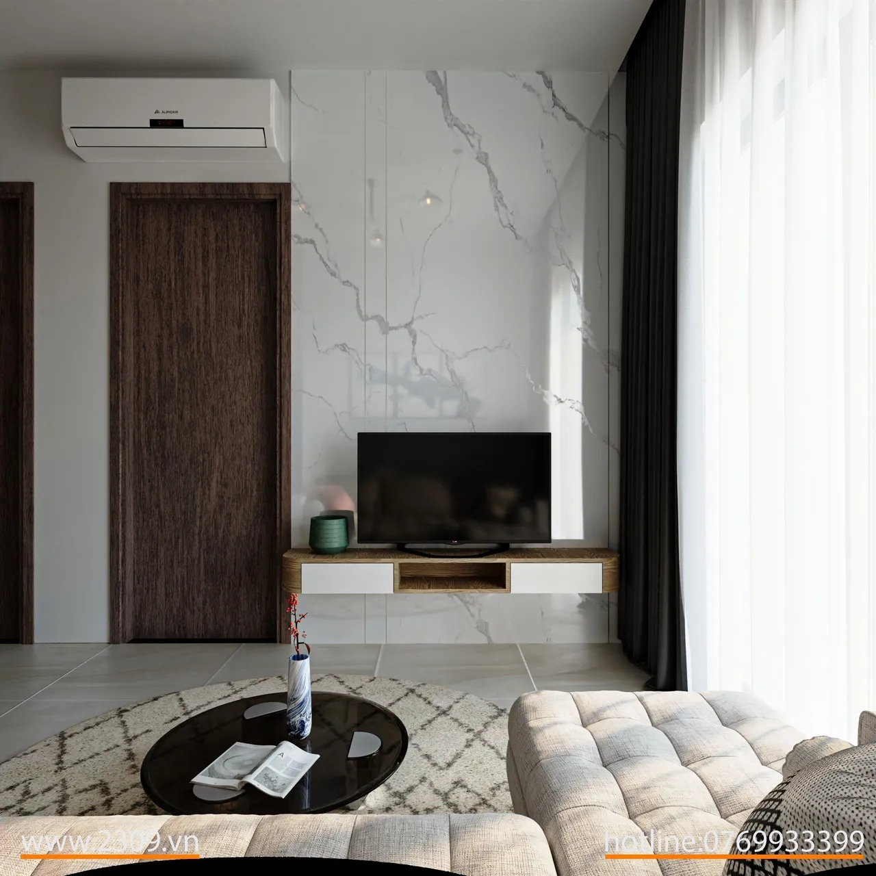 Concept nội thất phòng khách Căn hộ Bcons Dĩ An, Bình Dương phong cách hiện đại Modern