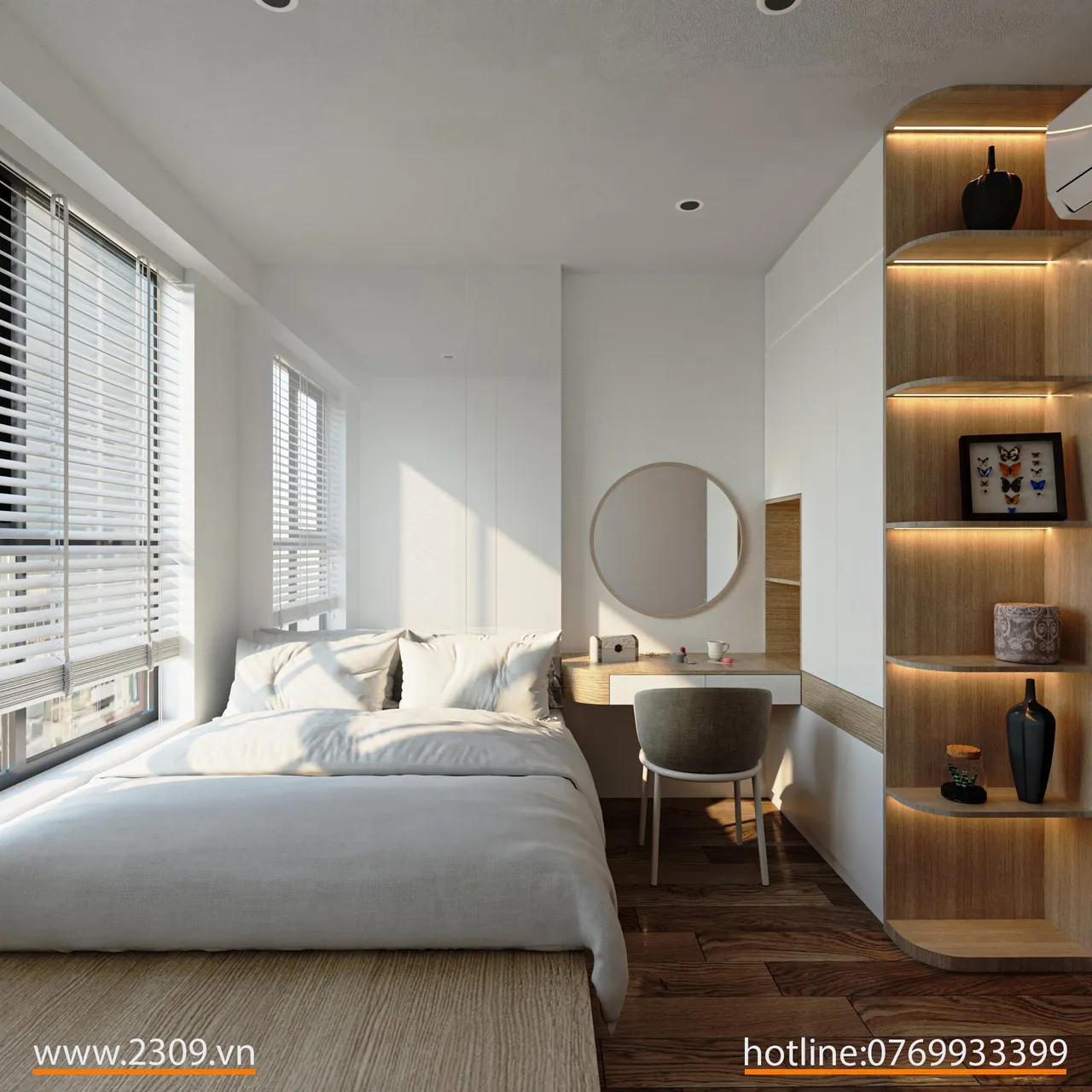 Concept nội thất phòng ngủ Căn hộ Bcons Dĩ An, Bình Dương phong cách Bắc Âu Scandinavian