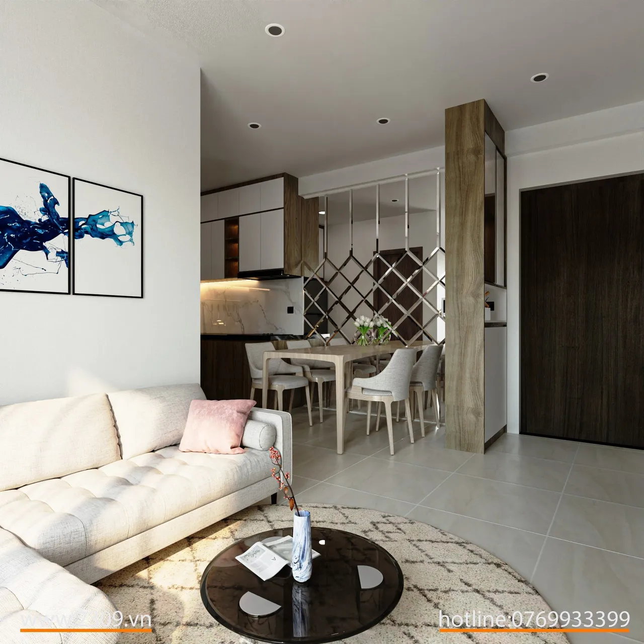 Concept nội thất phòng khách Căn hộ Bcons Dĩ An, Bình Dương phong cách hiện đại Modern