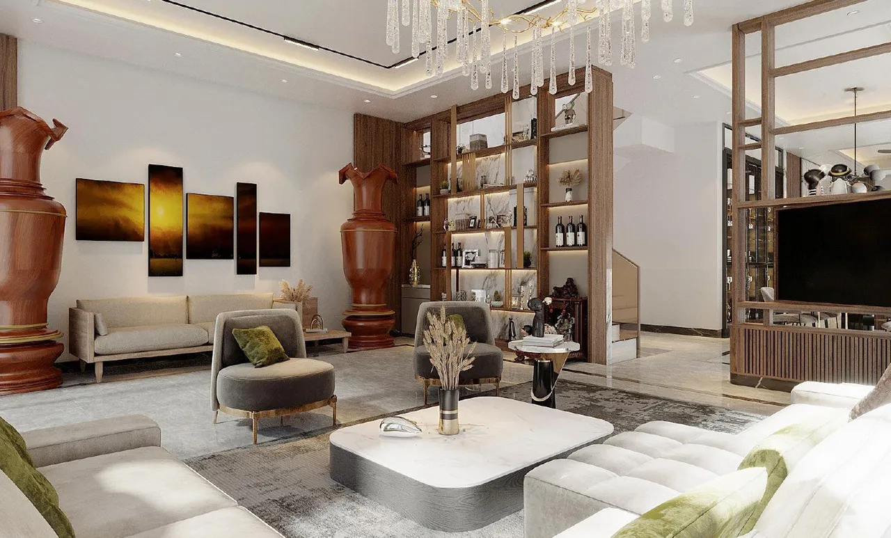 Concept nội thất phòng khách Biệt thự Long Thành phong cách hiện đại Modern