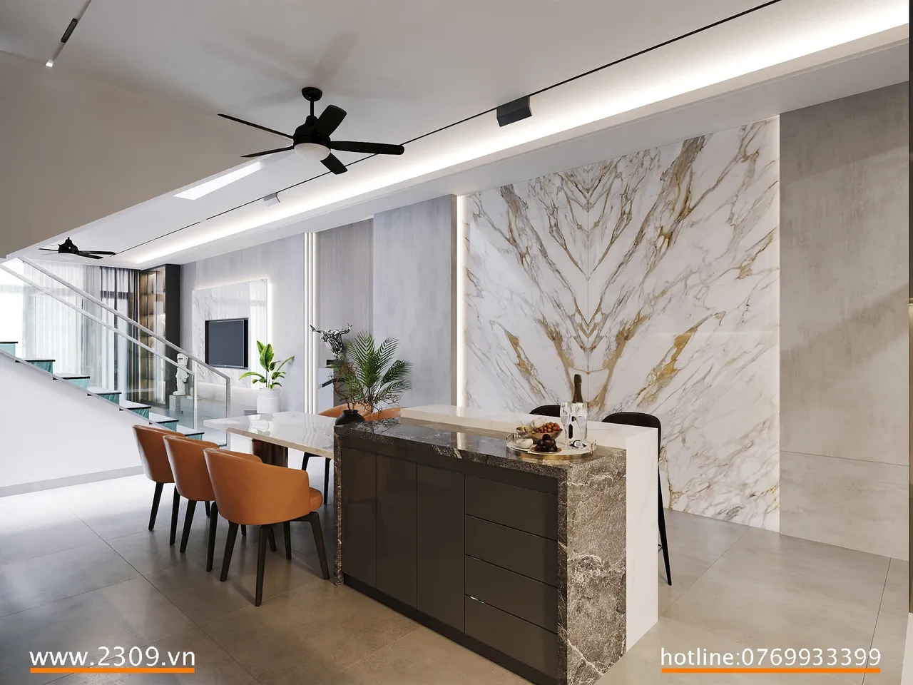 Concept nội thất phòng ăn, nhà bếp Nhà phố Him Lam Phú Đông phong cách hiện đại Modern