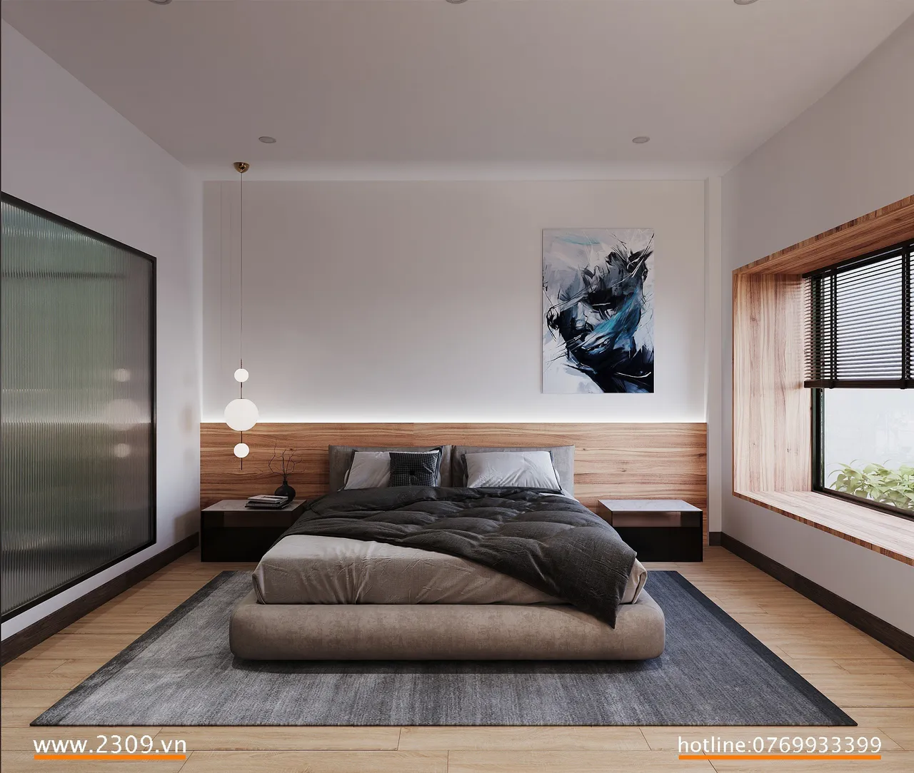 Concept nội thất phòng ngủ master Nhà phố Him Lam Phú Đông phong cách hiện đại Modern