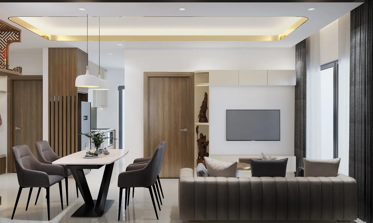 Concept nội thất phòng khách, phòng ăn Căn hộ tại Quận 7 phong cách hiện đại Modern
