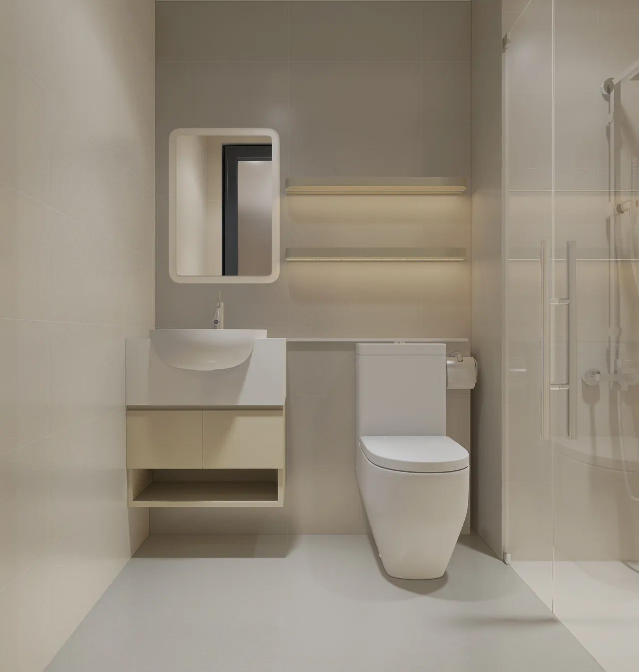 Concept nội thất phòng tắm, nhà vệ sinh chung Căn hộ tại Quận 7 phong cách hiện đại Modern