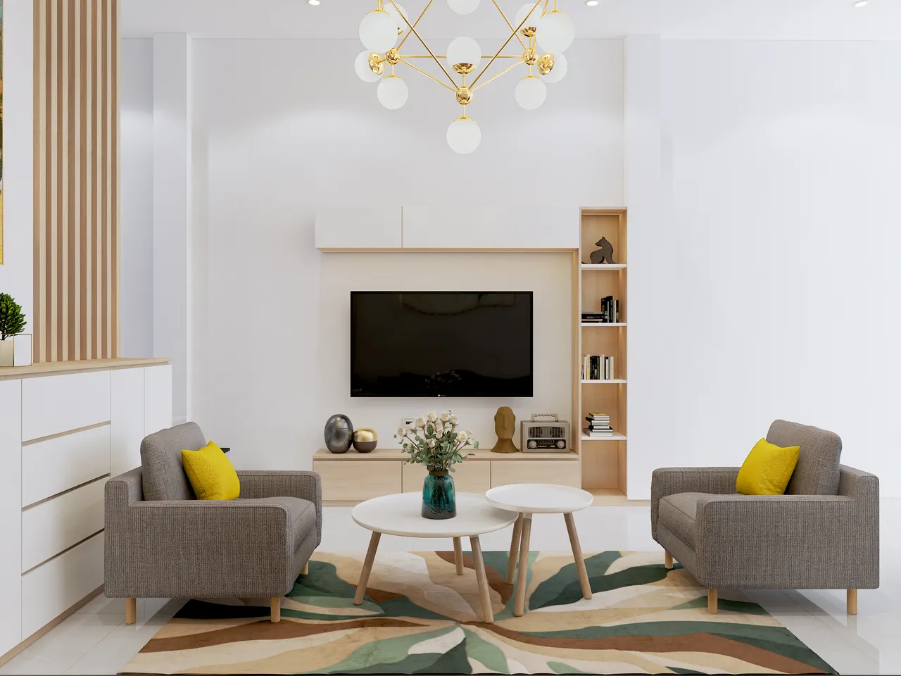 Concept nội thất phòng khách Nhà phố Tân Bình phong cách Bắc Âu Scandinavian