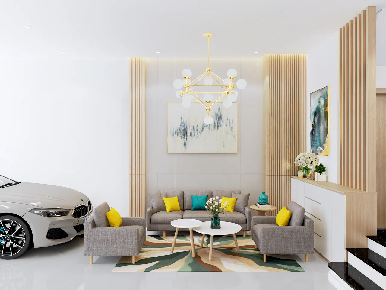 Concept nội thất phòng khách Nhà phố Tân Bình phong cách Bắc Âu Scandinavian