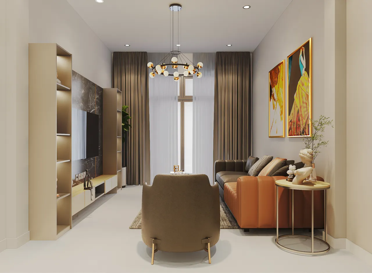 Concept nội thất phòng khách Nhà phố Ngã 4 Bình Phước phong cách hiện đại Modern