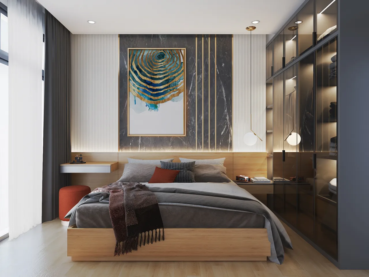 Concept nội thất phòng ngủ Nhà phố Ngã 4 Bình Phước phong cách hiện đại Modern