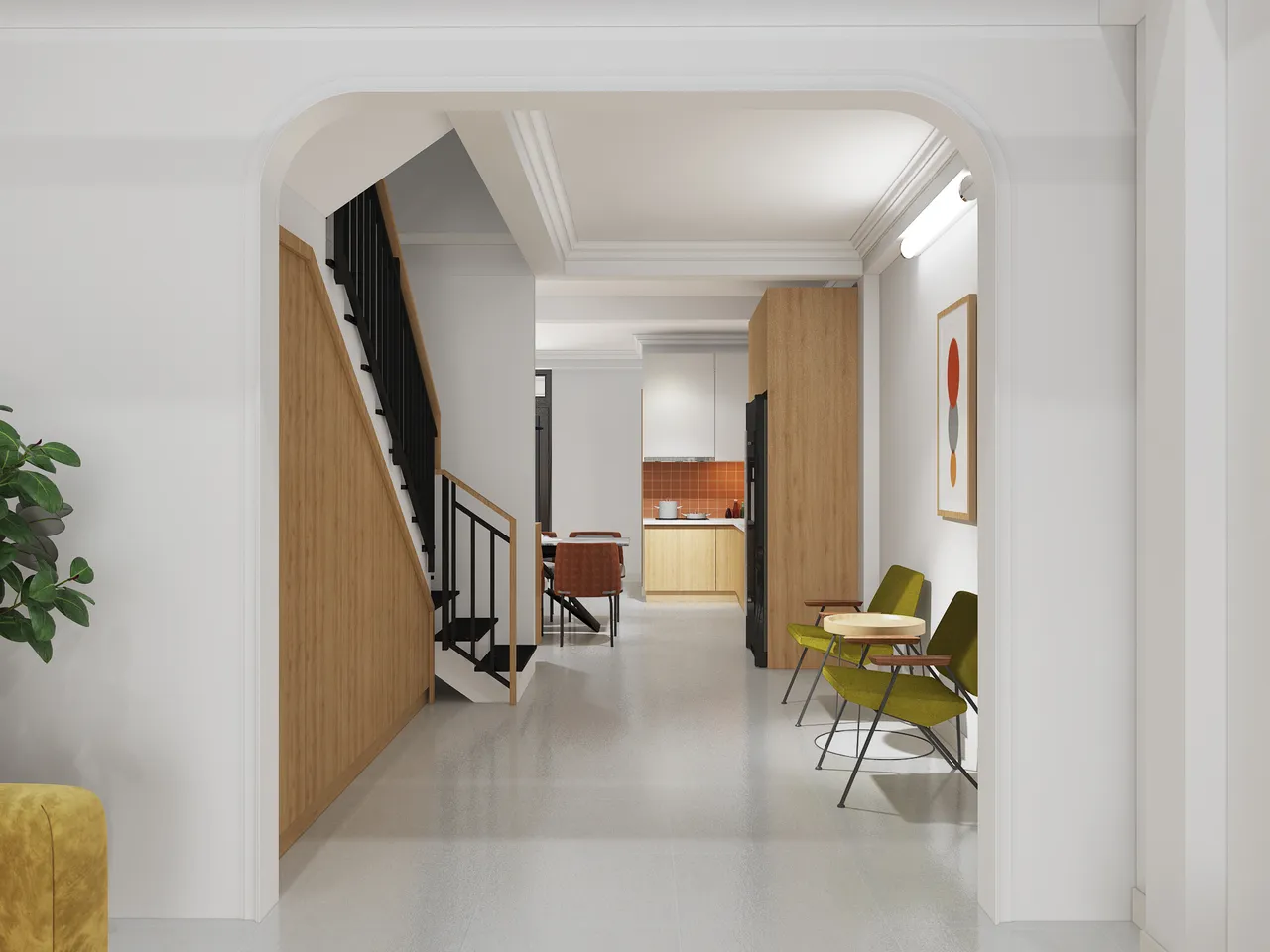 Concept nội thất hành lang Nhà phố Gò Vấp phong cách Bắc Âu Scandinavian