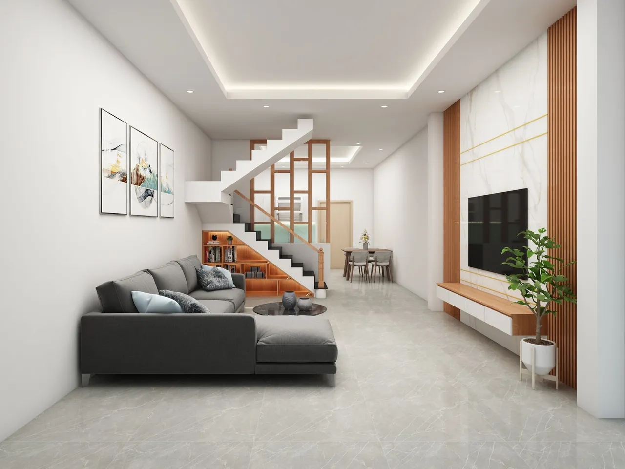 Concept nội thất phòng khách Nhà phố Quận 12 phong cách Tối giản Minimalist
