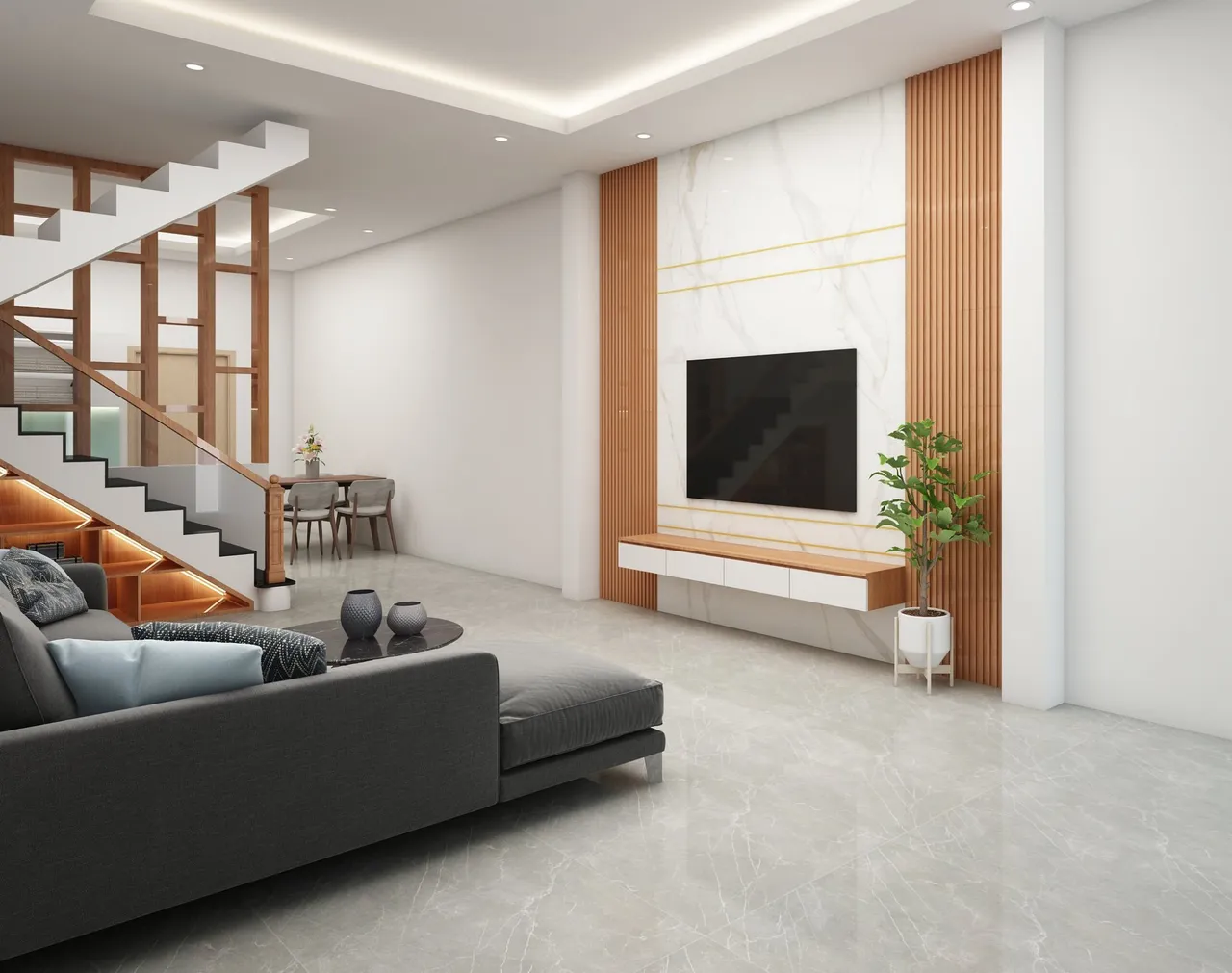 Concept nội thất phòng khách Nhà phố Quận 12 phong cách Tối giản Minimalist
