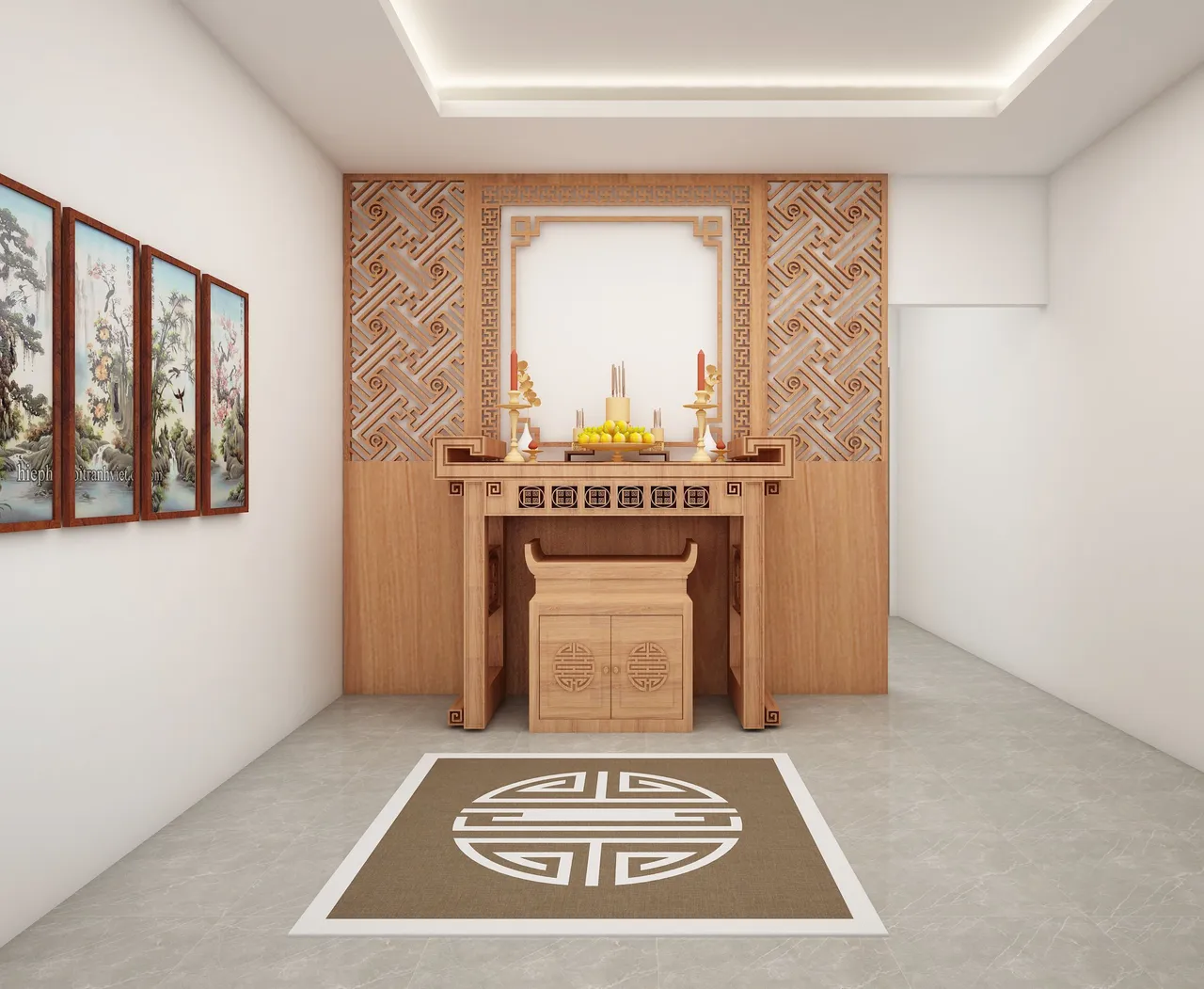 Concept nội thất phòng thờ Nhà phố Quận 12 phong cách Tối giản Minimalist