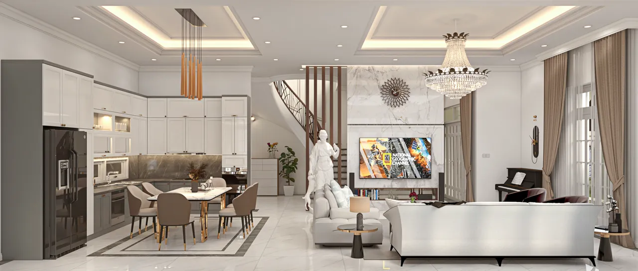 Concept nội thất phòng khách biệt thự Long Hải phong cách tân cổ điển Neo Classic