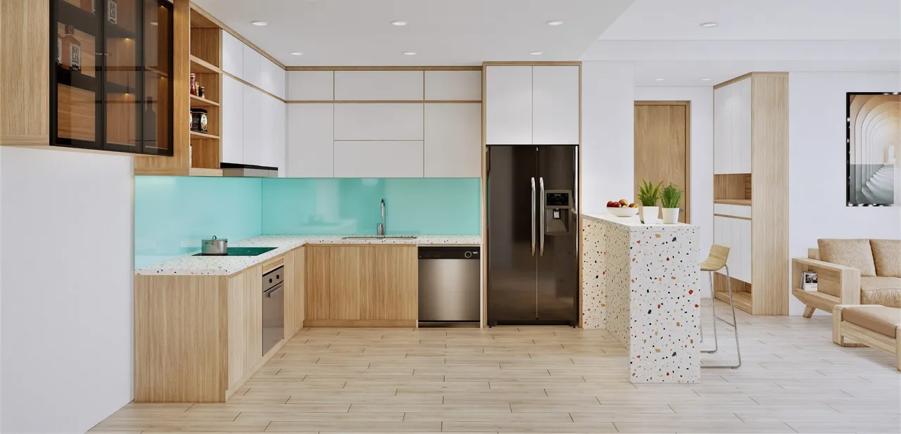 Concept nội thất nhà bếp căn hộ 95m2 phong cách Bắc Âu Scandinavian