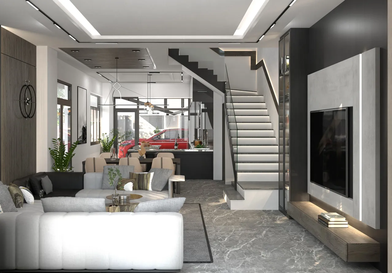 Concept nội thất phòng khách nhà phố Bà Rịa 500m2 phong cách hiện đại Modern