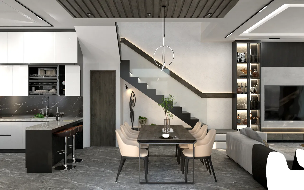 Concept nội thất phòng ăn nhà phố Bà Rịa 500m2 phong cách hiện đại Modern