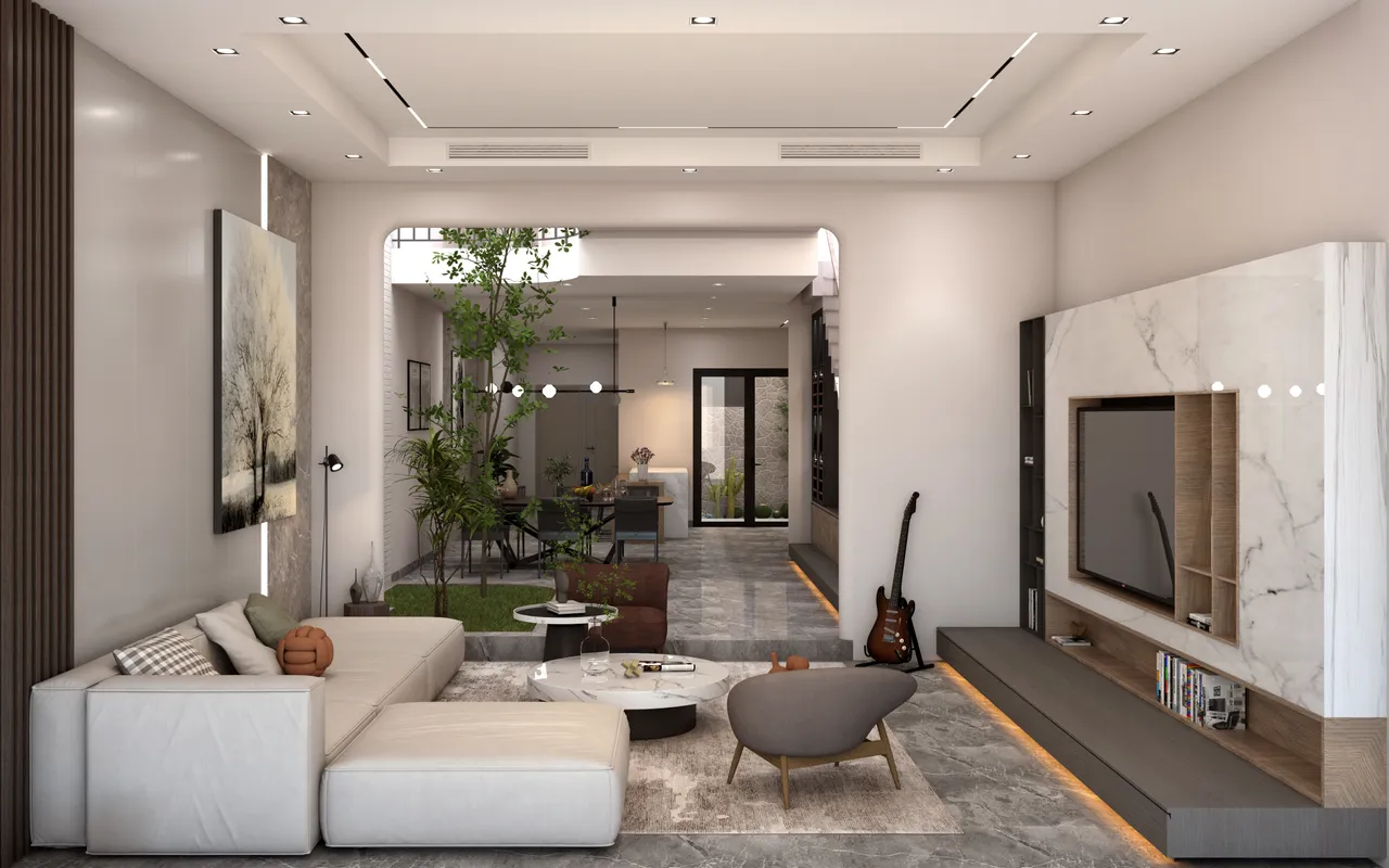 Concept nội thất phòng khách Nhà phố Vũng Tàu 450m2 phong cách Hiện đại Modern