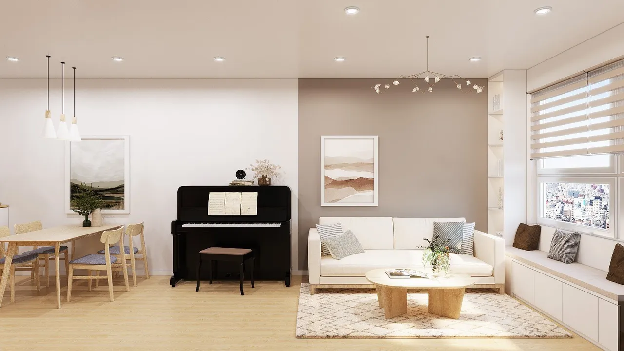 Concept nội thất phòng khách Căn hộ Topaz Elite phong cách Bắc Âu Scandinavian