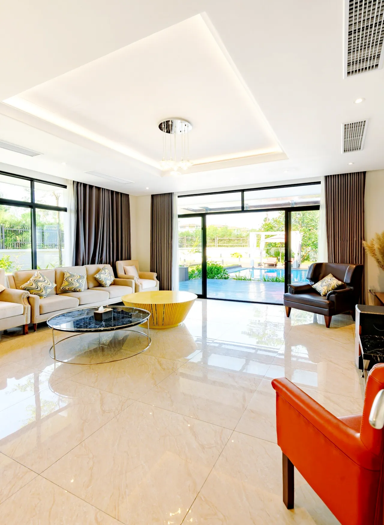 Hoàn thiện nội thất phòng khách Biệt thự ven sông 1800m2 phong cách Hiện đại Modern