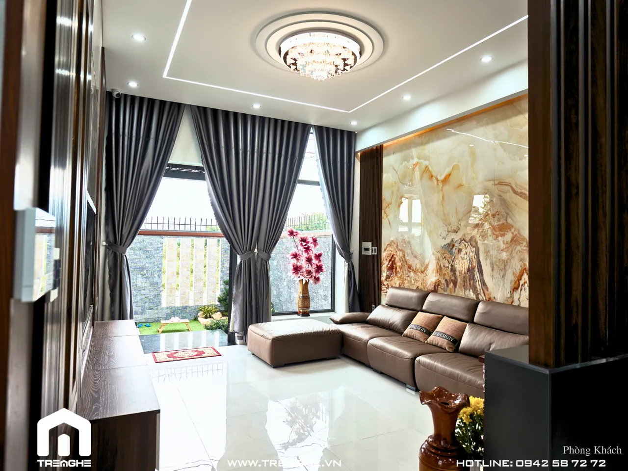 Hoàn thiện nội thất phòng khách biệt thự Hòa Long 302m2 phong cách Hiện đại Modern